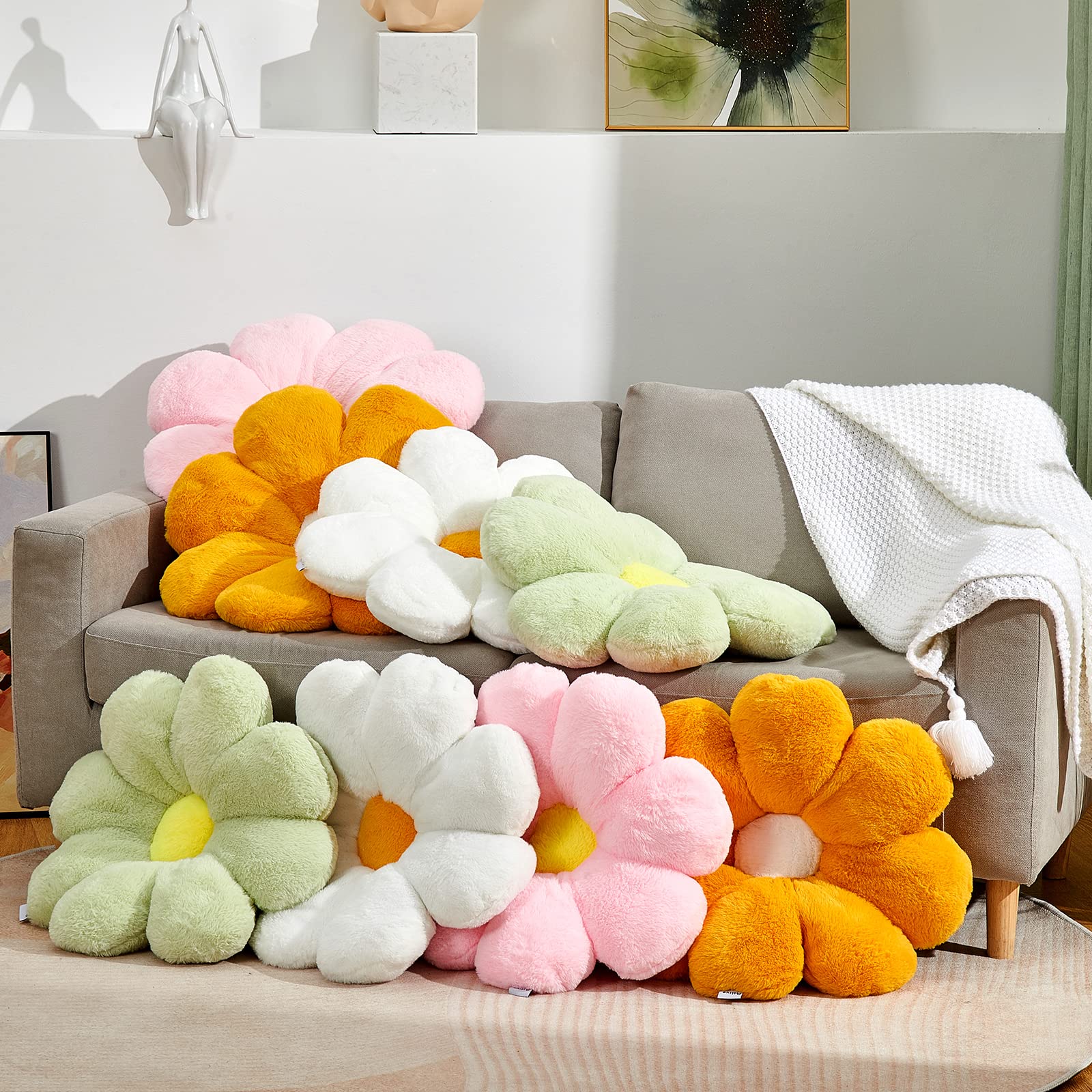 Ailive 17.7In Cute White Daisy Flower Shaped Kids Throw Pillow Flower Throw Pillow Floor Pillow Cushion Sunflower Pillow Decorat